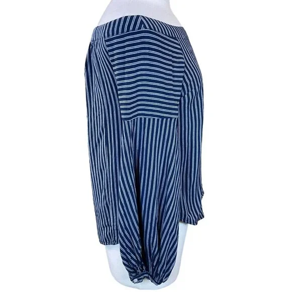 Anthropologie Maeve Clotille Navy & White Striped Off-the-Shoulder LS Top Sz 4 - Picture 4 of 10